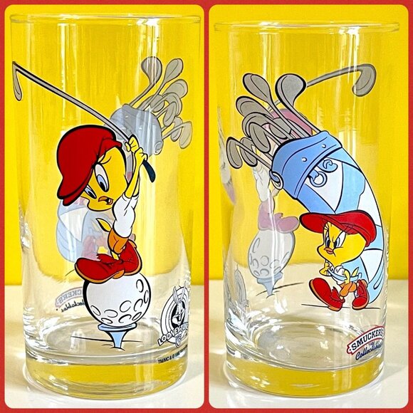 Vintage 1998 WARNER BROS Smuckers x Looney Tunes Colab Tweety Bird Golf Glass - Picture 1 of 11